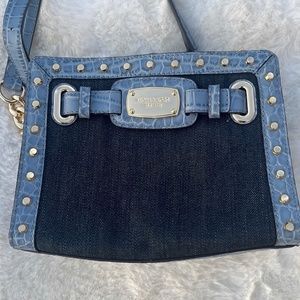 Michael Kors Selma Denim Light Blue Gold Studded Crossbody Shoulder Bag Hand Bag